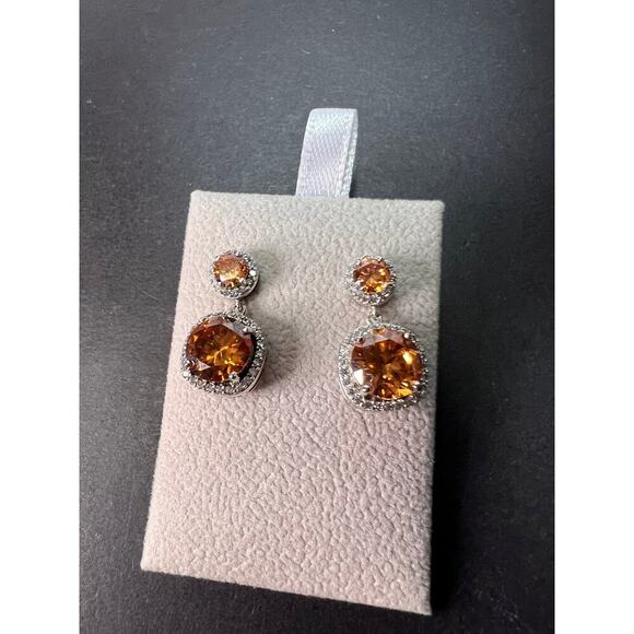 Charles Winston for Bella Luce champagne CZ halo sterling post earrings - Picture 5 of 11